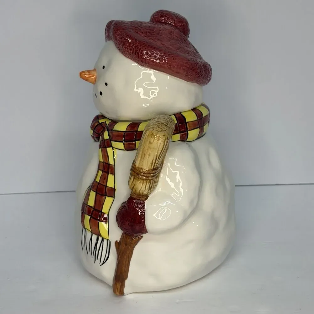 Vintage Sakura Debbie Mumm Snowman Cookie Jar Christmas Hand Painted 12